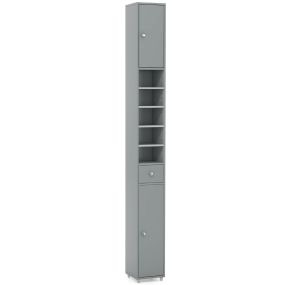 Armario de baño delgado alto con cajón y 5 estantes ajustables 20 x 20 x 180 cm gris
