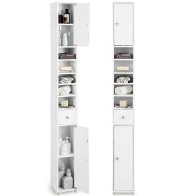 Armario de baño alto y delgado con cajón y 5 estantes ajustables 20 x 20 x 180 cm blanco