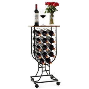 Botellero para 14 Botellas de Vino con Ruedas Desmontables y Bloqueables 38 x 30 x 82 cm Marrón y Negro
