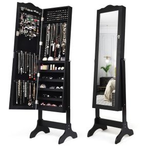 Armario para Joyas con Espejo Inclinación Ajustable Gabinete para Joyería con Cerradura Organizador para Anillos Cadena Pendientes Negro