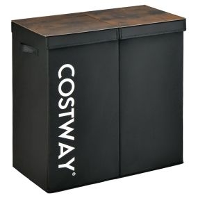 Cesto de ropa con tapa 115 L de tela con 2 secciones 62 x 31 x 60 cm negro