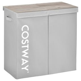 Cesto de ropa con tapa 115 L de tela con 2 secciones 62 x 31 x 60 cm gris