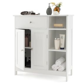 Armario de suelo para baño independiente con 1 cajón, 2 puertas y estante ajustable 75 x 30 x 80 cm blanco