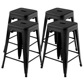 Juego de 4 Taburetes Apilables de Metal de Barra con Almohadillas de Goma Orificio de Agarre para Cocina Comedor Bar 42 x 42 x 61 cm Negro