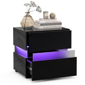 Mesita de Noche LED con Cajones Control Remoto 22 Modos Dinámicos Mesilla Auxiliar Moderna para Salón Dormitorio 45 x 35 x 45 cm Negro