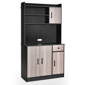 Armario de Almacenamiento para Cocina Gabinete Independiente para Microondas Cajón 4 Estantes Ajustables Negro