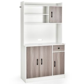 Armario de Almacenamiento para Cocina Gabinete Independiente para Microondas Cajón 4 Estantes Ajustables Blanco