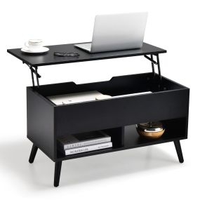 Mesa de Centro Elevable con Compartimento Oculto y 2 Estantes Abiertos para Salón 80 x 40 x 44,5 cm Negro
