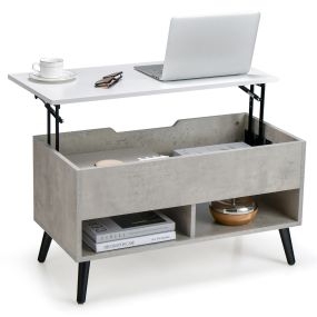 Mesa de Centro Elevable con Compartimento Oculto y 2 Estantes Abiertos para Salón 80 x 40 x 44,5 cm Gris