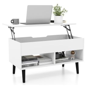 Mesa de Centro Elevable con Compartimento Oculto y 2 Estantes Abiertos para Salón 80 x 40 x 44,5 cm Blanco