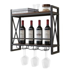 Estante de Vino Industrial Montada en la Pared Soporte de Botellas de Vino Colgante de Metal para Bar en Casa Cocina 60 x 20 x 55 cm Marrón