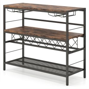 Estante para Vino de 4 Niveles Mesa de Bar para Vino de 104 cm con Almacenamiento y 4 Filas para Copas Soporte para Vino para Cocina Marrón