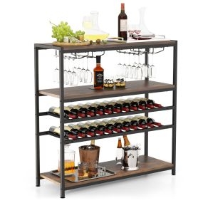 Estante de Vinos 5 Niveles para 20 Botellas Armario de Bar Independiente con Soportes de Copas para Cocina Comedor Buffet 100 x 35 x 101 cm