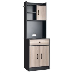 Mueble armario de cocina con 3 puertas, cajón, repisas regulables y espacio para microondas negro
