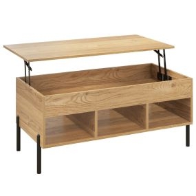 Mesa de Centro con Tablero Elevable Patas de Metal Compartimento Oculto 3 Compartimentos Abiertos Multifuncional para Sala de Estar Natural