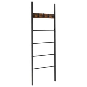 Toallero Escalera de Manta Apoyada en la Pared Escalera para Toallas de 5 Peldaños 5 Ganchos Estante de Secado para Baño 60 x 3,2 x 180 cm