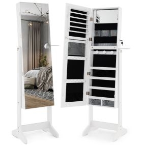 Organizador de Joyas con Cerradura y Luces LED de 3 Colores Espejo Interior Soporte para Secador de Pelo 41 x 36,5 x 156 cm Blanco