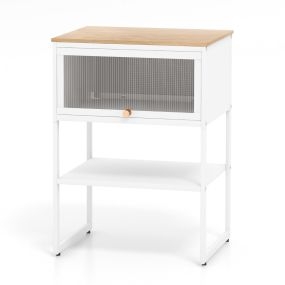 Mesita de Noche de 3 Niveles para Sala de Estar con Puerta Abatible Estante de Almacenamiento y Puerta Abatible 40 x 32 x 56 cm Blanco