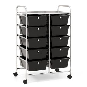 Carrito Móvil Multiusos con 10 Cajones Organizador de Herramientas para Álbumes de Recortes Sobre Ruedas 65,5 x 37 x 87 cm-Negro