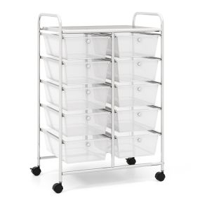 Carrito móvil multiusos con 10 cajones organizador de herramientas sobre ruedas 65,5 x 37 x 87 cm transparente