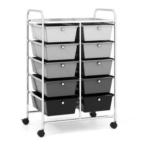 Carrito Móvil Multiusos con 10 Cajones Organizador de Herramientas para Álbumes de Recortes Sobre Ruedas 65,5 x 37 x 87 cm-Gris Plata