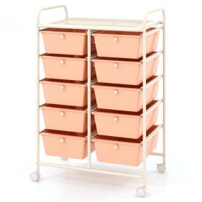 Carrito Móvil Multiusos con 10 Cajones Organizador de Herramientas para Álbumes de Recortes Sobre Ruedas 65,5 x 37 x 87 cm Rosa Claro