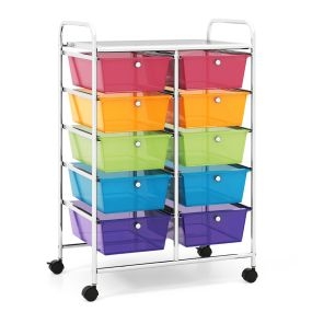 Carrito móvil multiusos con 10 cajones organizador de herramientas sobre ruedas multicolor 65,5 x 37 x 87 cm