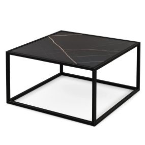 Mesa de Centro Moderna Cuadrada Tapa de Imitación de Mármol Marco de Acero Mesa Baja de Cóctel para Salón 70 x 70 x 40 cm Negro