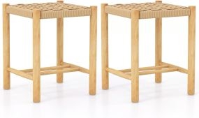 Juego de 2 Taburetes de Bar/Comedor Estructura de Madera Goma Asiento de Papel Tejido sin Respaldo para Cocina 36 x 36 x 45 cm Natural