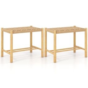Juego de 2 Taburetes de Bar/Comedor Estructura de Madera Goma Asiento de Papel Tejido sin Respaldo para Cocina 56 x 36 x 45 cm Natural