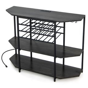 Gabinete de Vinos Estante para Vinos 3 Niveles con Soportes para Vasos Tomas de Corriente Botellero para Bar 120 x 40 x 92 cm Gris