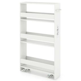 Carrito Delgado de 13 cm con Estación de Carga 4 Niveles Asa Barandillas y Ruedas Bloqueables para Sala o Cocina Blanco