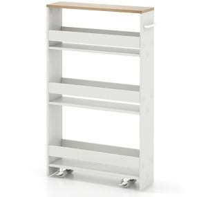 Carro de Almacenamiento de Cocina Estrecho con 4 Estantes Ruedas Organizador Móvil Ahorra Espacio para Baño 48 x 13 x 81 cm Blanco