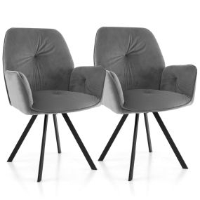 Juego de 2 Sillas Giratorias de Terciopelo Silla de Brazos con Patas de Metal y Almohadillas Antideslizantes 63 x 59 x 87 cm Gris