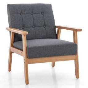 Butaca de salón moderna tapizada en lino transpirable con marco de madera de caucho macizo gris 72 x 65 x 76 cm