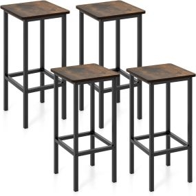 Conjunto de 4 Taburetes de Bar con Patas de Metal Reposapiés sin Respaldo Industrial de Altura para Cocina Comedor 30 x 30 x 65 cm Marrón