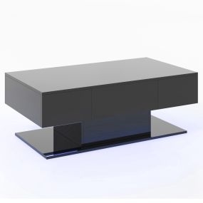 Mesa de Centro LED Moderna de 2 Niveles con 20 Luces LED de Colores 2 Cajones de Almacenamiento Mesa Rectangular 110 x 60 x 40 cm Negro