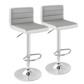 Conjunto de 2 Taburetes de Bar Giratorias Ajustables con Base Metálica y Reposapiés de Cuero PU para Isla de Cocina Pub y Café Gris