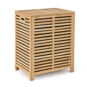 Cesta de Ropa de Bambú 80 L para Ropa Sucia Organizador de Listones para Cuarto de Lavado Dormitorio y Baño 50 x 35 x 62 cm Natural