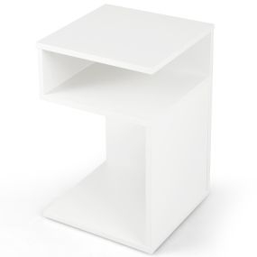 Mesitas de Noche Mesa Auxiliar en Forma de S Mesa de Sofá con 2 Compartimentos Abiertos para la Sala de Estar 33 x 33 x 50 cm Blanco