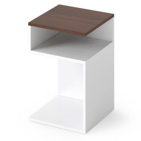 Mesitas de Noche Mesa Auxiliar en Forma de S con 2 Compartimentos Abiertos Moderna para la Sala de Estar 1 Nuez