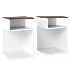 Mesitas de Noche Mesa Auxiliar en Forma de S con 2 Compartimentos Abiertos Moderna para la Sala de Estar 2 Nuez