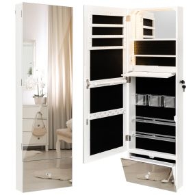 Armario para Joyas con Espejo LED Organizador para Joyería de 120 cm Montado en la Pared con Estante Plegable Cerradura con Llaves Blanco