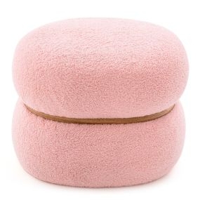 Otomano Ovalado de 35 cm con Asiento Acolchado Aro de Madera Base y Almohadillas Antideslizantes Reposapiés Multiusos 44 x 35 x 35 cm Rosa