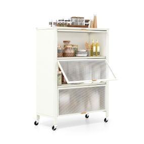 Estantería de Cocina de 4 Niveles con Puertas Abatibles Soporte de Microondas Metálico con Ruedas Universales Bloqueables Blanco