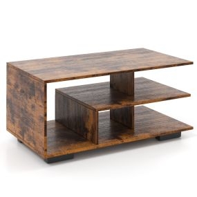 Mesa de Café con Almacenamiento Mesa Central Rectangular Moderna con Estante Mesa Geométrica Versátil de 3 Niveles para Sala de Estar Marrón