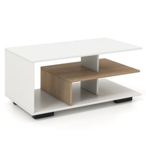 Mesa de Café con Almacenamiento Mesa Central Rectangular Moderna con Estante Mesa Geométrica Versátil de 3 Niveles para Sala de Estar Blanco