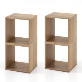 Conjunto de 2 Organizadores de Almacenamiento en Cubo Armario de Celosía Combinado Apilable para Sala de Estar 38 x 33 x 38 cm Natural