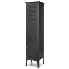 Armario alto de baño negro 37 x 37 x 160 cm con 5 niveles de almacenamiento