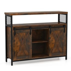 Gabinete con Almacenamiento Estantes Ajustables de 3 Niveles Puertas Corredizas de Granero Compartimentos Abiertos para Cocina Marrón